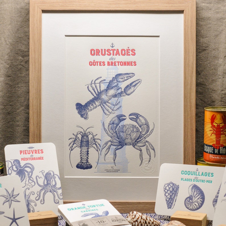 Letterpress Poster Crustaceans From the Brittany Coast - Etsy