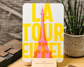 Neon Eiffel Tower Letterpress Card