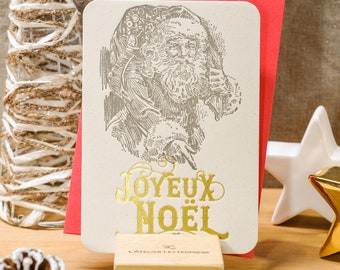 Letterpress Merry Christmas Santa Claus Greeting Card (with envelope)