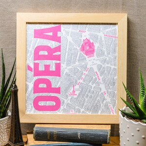Buchdruck-Opernplakat (Paris-Karte, Silber, Neonrosa)