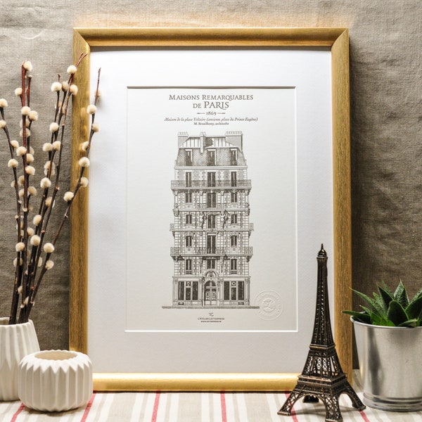 Affiche Letterpress Immeuble place Voltaire (Paris, architecture)