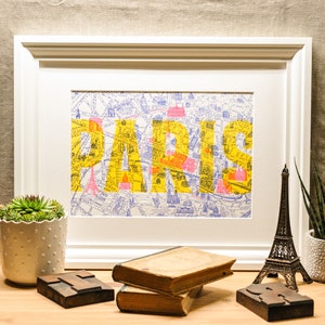 Buchdruck-Posterkarte von Paris
