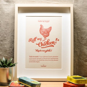 Buchdruck-Poster Roll My Hen