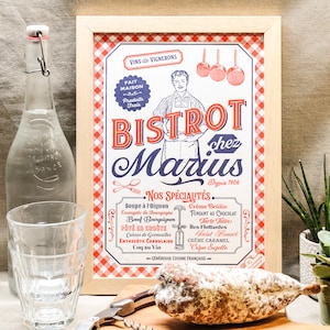 Buchdruckplakat Bistrot chez Marius, Küche, Restaurant, Paris, Frankreich, Französisch, Gastronomie