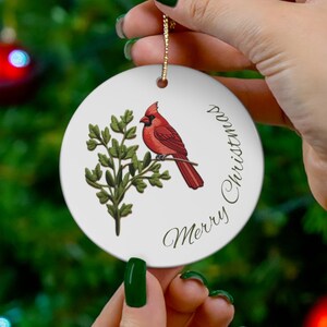 Embroidered Cardinal Ornament - Unique Christmas Tree Decoration for Bird Lovers Holiday Décor Festive Cardinal on Branch Christmas Ornament