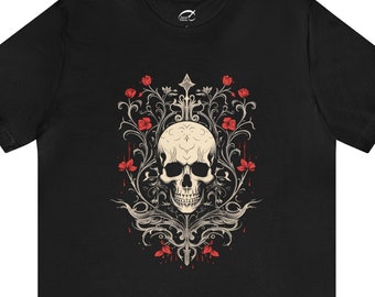 Gothic Clothes with Human Skull flower Design: Witchy and Emo Vibe Gothic Art Skull Shirt for Teenage Girls Teenage Boys Best Selling Shirts