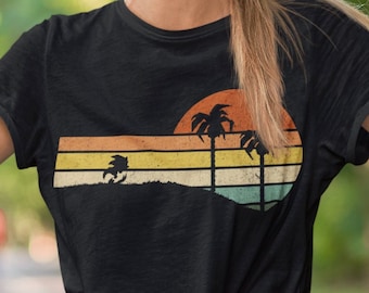 Retro Sonic Hedgehog T-shirt Nostalgic Sunset Design Perfect Gift for Game Lovers T-shirt for 90s Video Game Lovers Ideal Present for Gamers