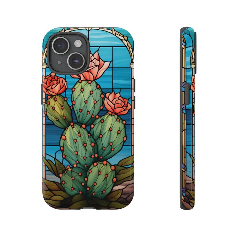 Cactus Stained Glass Design iPhone Case - Glossy or Matte Finish - iPhone, Samsung, Google image 2
