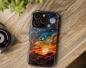 Vibrant Galaxy Stained Glass Phone Case - iPhone, Samsung, and Google - Artistic Space Design - Durable Protective Cover - Unique Gift