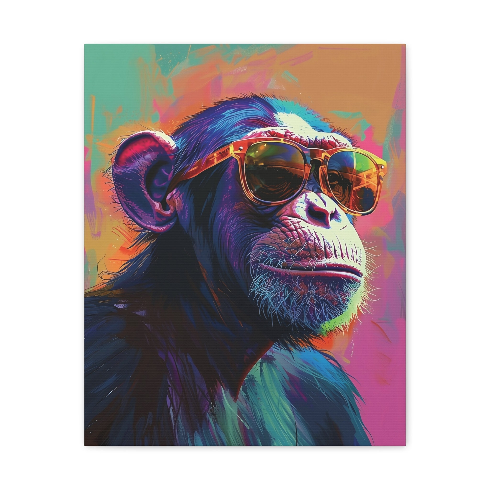 Colorful Monkey With Glasses Digital Wall Art: Gift for Ape Lovers
