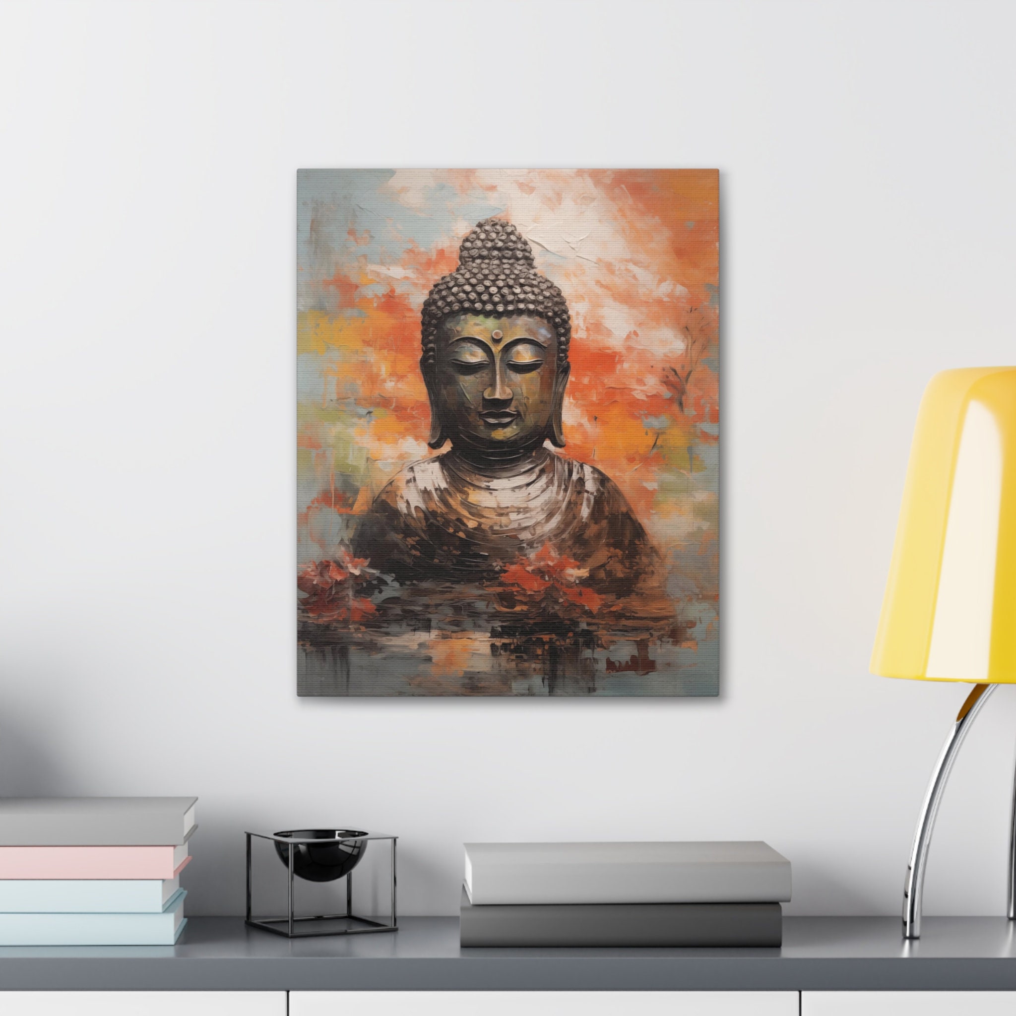 Curated visual reference: Picture Idea: Buddha Wall Art Impasto Painting Printed On Canvas Wrap