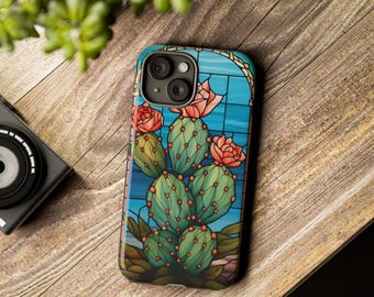 Cactus Stained Glass Design iPhone Case -  Glossy or Matte Finish - iPhone, Samsung, Google