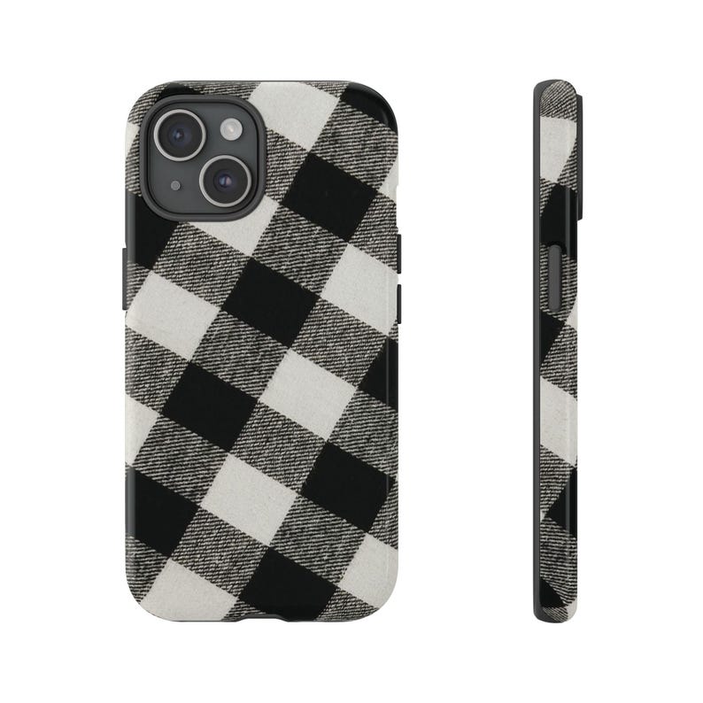 Buffalo Check Plaid Phone Case - Black And White - iPhone And Android - Gloss/Matte Finish - Durable, Stylish Protective Cover image 2