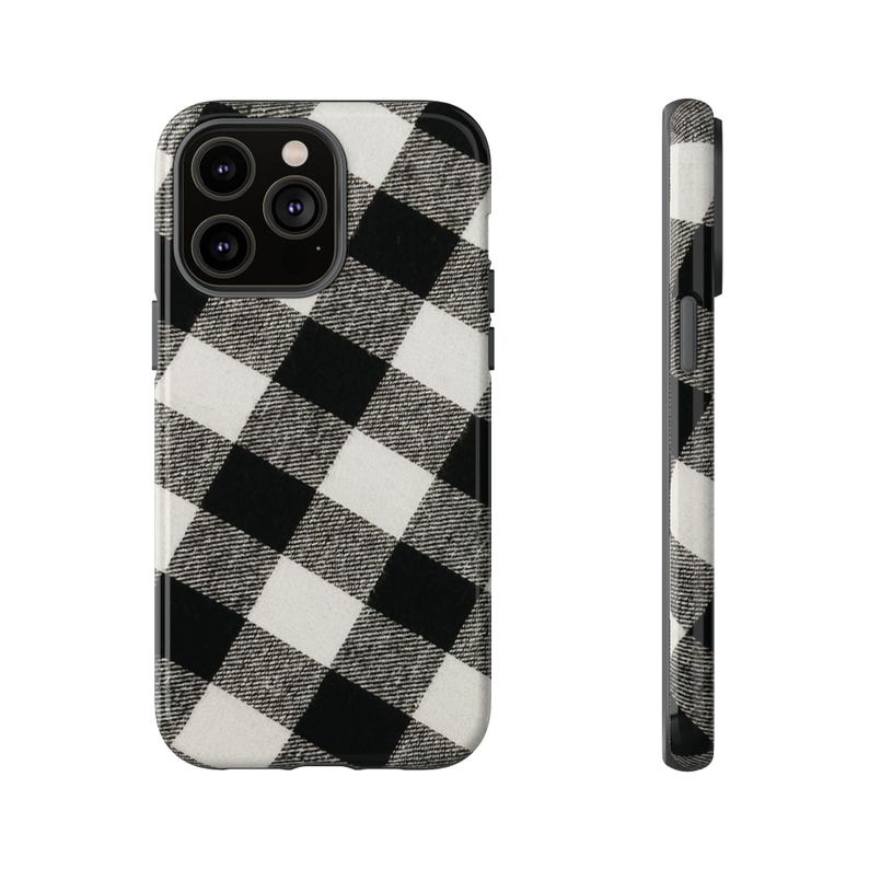 Buffalo Check Plaid Phone Case - Black And White - iPhone And Android - Gloss/Matte Finish - Durable, Stylish Protective Cover image 3