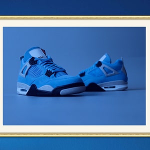 Digital Sneaker Print | Jordan 4 Retro &#39;University Blue&#39; | Digital Sneaker Print | Printable Minimalistic Photography Download