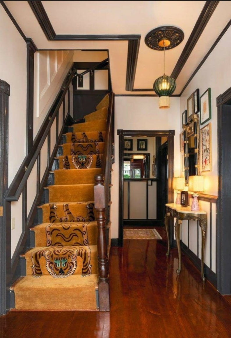 Stairway Runner Tiger print design Hand Tufted Woolen Rug,Handmade Carpet, Home Decor, carpets and rugs for bedroom and outdoor rugs.