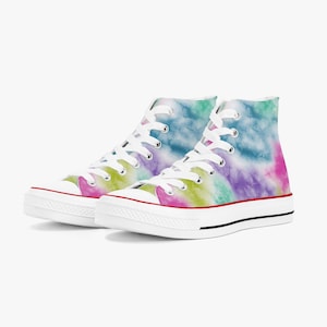 Multicolor Sneakers, Tie-dye Converse, Colorful high-top footwear, Paint Canvas Shoes, Artistic trainers, Abstract print kicks