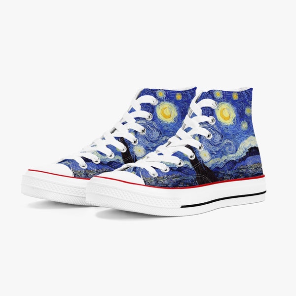 Van Gogh Converse, Starry Sky Sneakers, Night Sky Footwear, Impressionist Art trainers, Artistic Painting Shoes, Impressionist Painting.