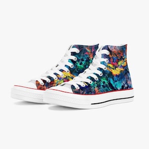 Abstract Art Sneakers - Artistic Painting Converse - Multicolored Footwear - Artful and Painted Trainers - Colorful High-Top Shoes.