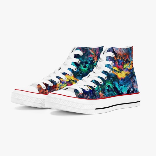 Baskets d'art abstrait - Converse de peinture artistique - Chaussures multicolores - Baskets artistiques et peintes - Chaussures montantes colorées.