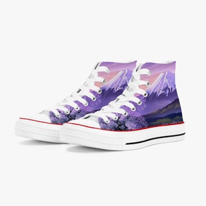 Mountain themed shoes, Snowy mountain print sneakers, Converse inspired by the snowy mountains, Trainers inspired by nature, Nature kicks. image 1