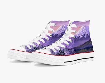 Mountain themed shoes, Snowy mountain print sneakers, Converse inspired by the snowy mountains, Trainers inspired by nature, Nature kicks.