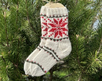 Chaussettes chaudes et douillettes de Noël Chaussettes nordiques tricotées à la main Chaussettes 100 % laine d'alpaga