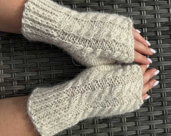 Mitaines tricotées en laine d'alpaga Mitaines en tricot sans doigts Manchettes 100 % laine d'alpaga Mitaines prêtes à être expédiées