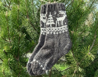 100% alpaca wool socks  Winter cozy warm socks Hand knit Nordic socks