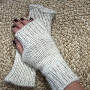 Weiße Alpaka Armstulpen gestrickte Armstulpen 100% Alpaka Wolle Armstulpen