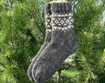 100% alpaca wool socks  Winter cozy warm socks Hand knit Nordic socks