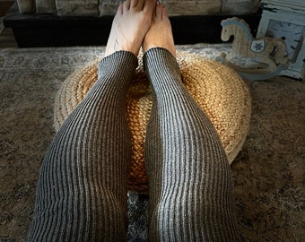 100% Alpaca wool leg warmers Grey knee warmers Therapeutic knit knee pads Thigh high leg warmers