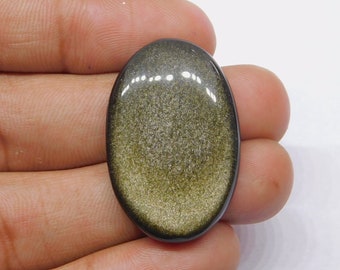 Pierre gemme d'obsidienne lustrée dorée 100 % naturelle, cabochon d'obsidienne dorée fait main, pierre d'obsidienne en vrac pour bijoux. 28 carats. 32 x 21 mm.