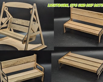Hollywood swing / bench chair and table frame for laser cutting in wood for blocks – Lightburn – DFX and SVG file -