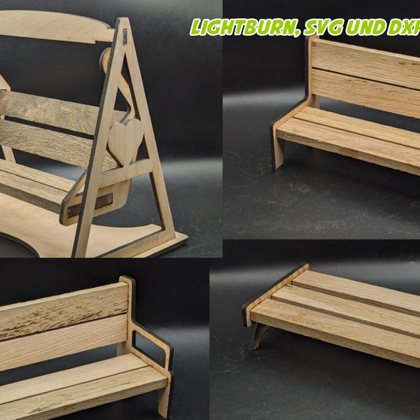 Hollywoodschaukel / Bank-  Stuhl, Schaukelbank-Stuhl und  Tischgestell zum Lasern in Holz für Klötzchen – Lightburn – DXF und SVG Datei -