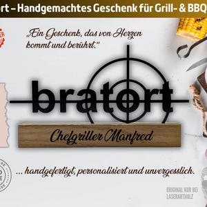 Bratort - Personalized wooden gift - Grill decoration - BBQ - Grill fans - Stand - Lettering - Grill master - Crime - Grill accessories