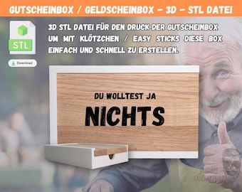 Deine personalisierte Gutscheinbox / Geldbox / Geburtstag /  3D-Druckvorlage für Klötzchen-DIY | STL-Datei für Easy Sticks oder Klötzchen