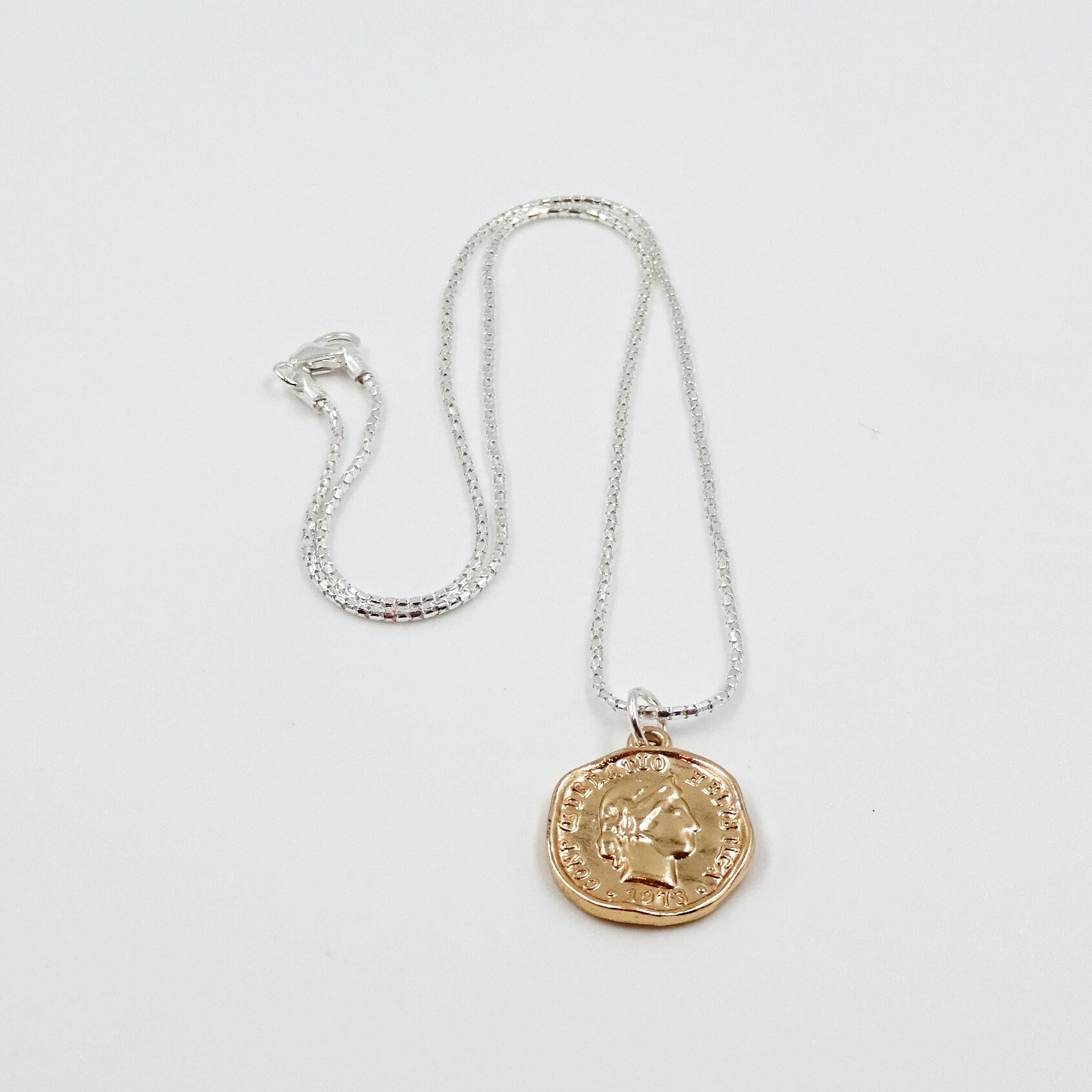 Gold coin Charm on Sterling Silver Chain - Etsy