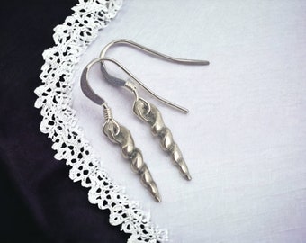 delicate silver spiral drop earrings