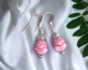 pretty in pink drop earrings, dappled with golden highlights