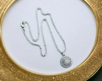 beautiful diamante & silver pendant on silver plated necklace