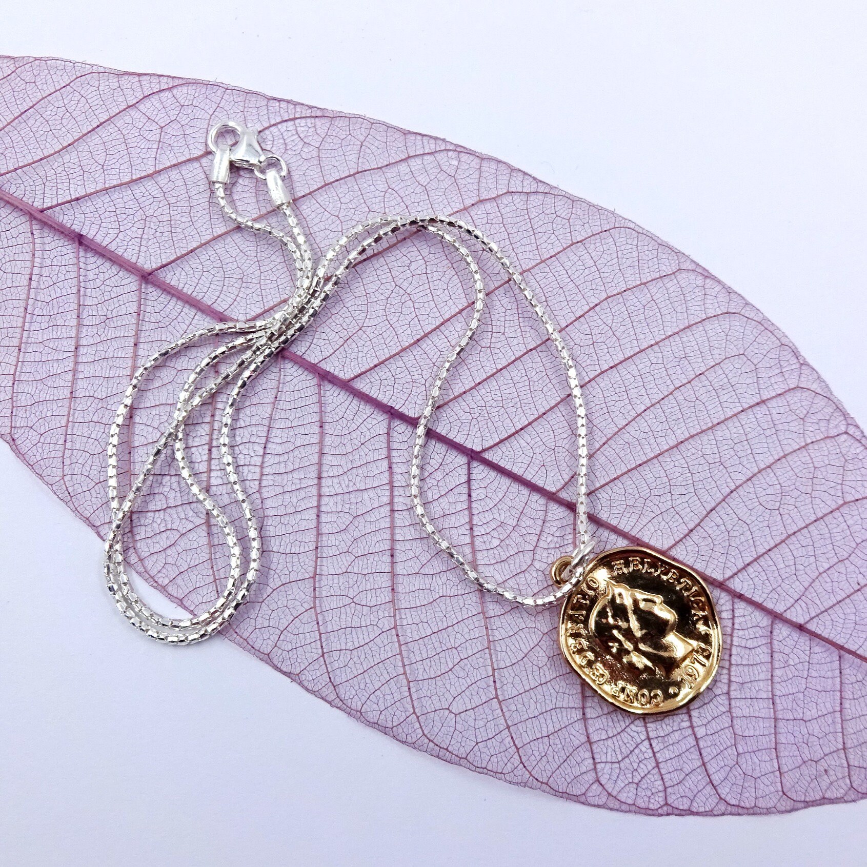 Gold coin Charm on Sterling Silver Chain - Etsy