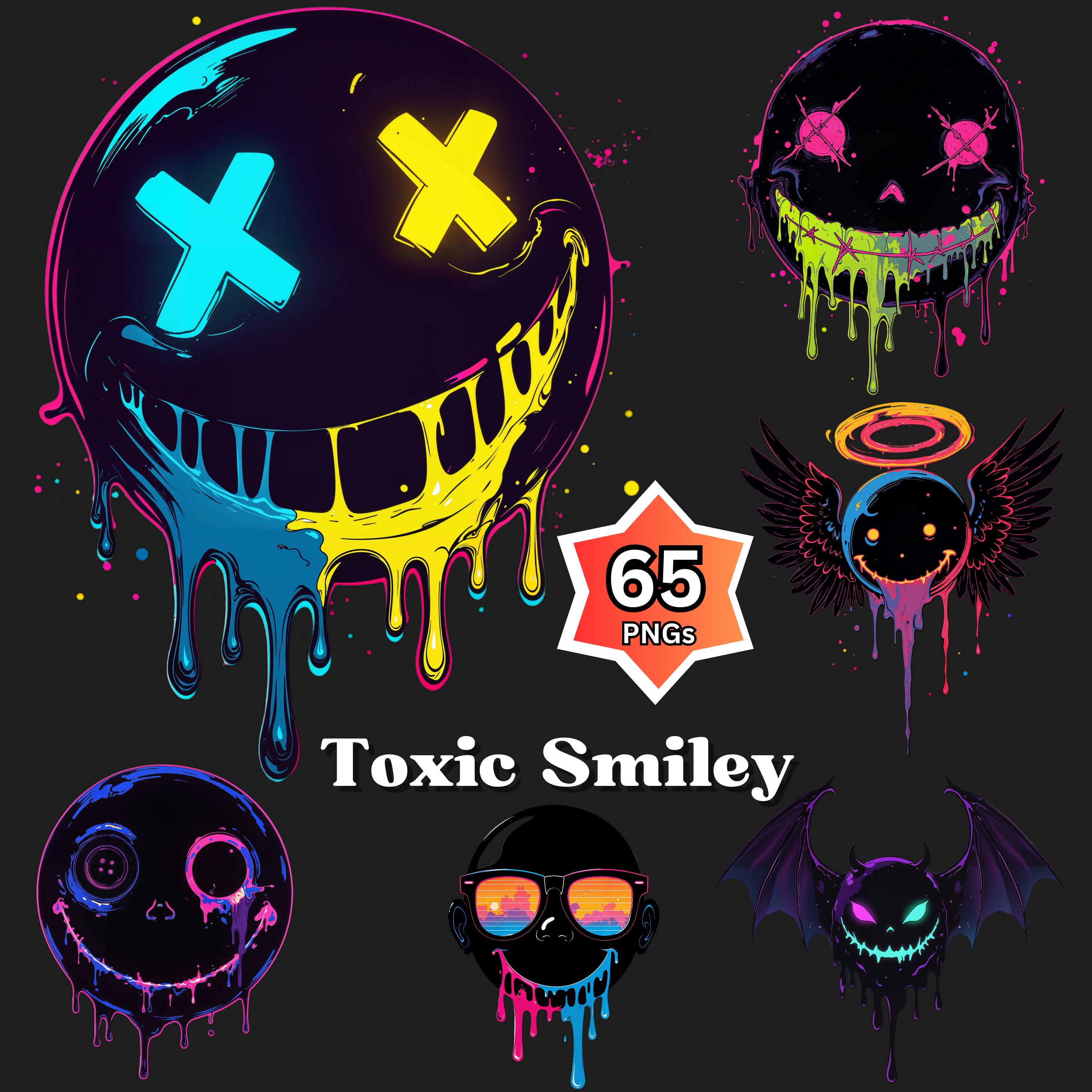 Glitch Smiley Face PNG Clipart Bundle - Neon Rave Emojis (digital