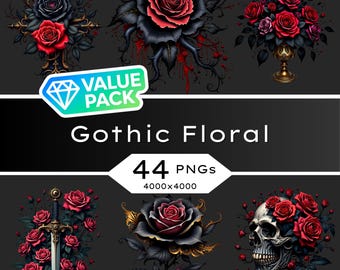 Dark Gothic Rose Clipart Bundle • Black Floral PNG (44 Images)