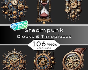 Steampunk Clock PNG Clipart • Brass Gears, Timepieces (Digital Download)