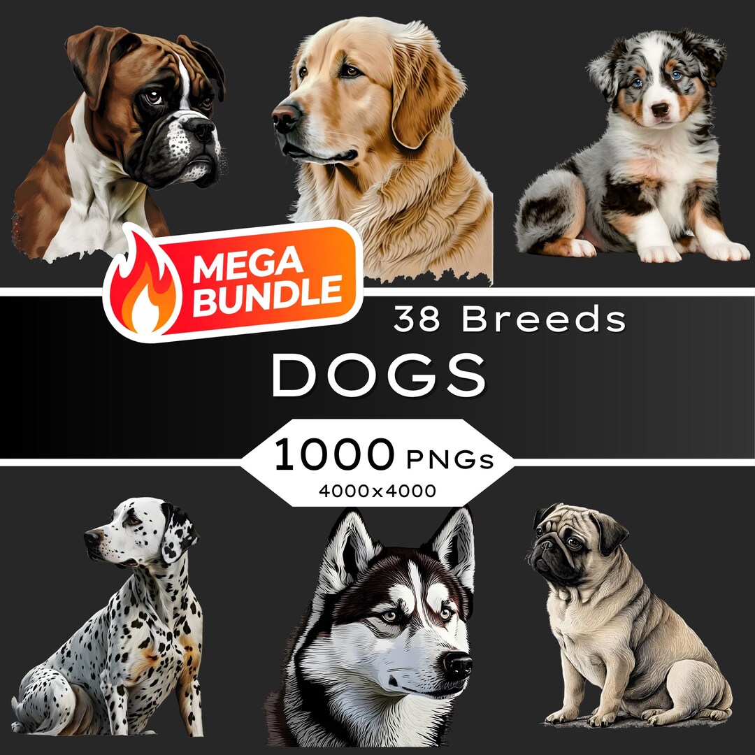 Watercolor Dog Clipart Bundle: 1000+ Dog Breeds PNG & SVG (digital ...
