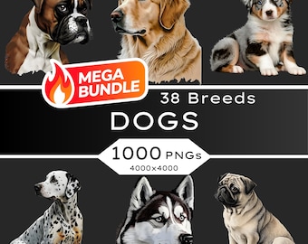 Watercolor Dog Clipart Bundle: 1000+ Dog Breeds PNG & SVG (Digital Download)