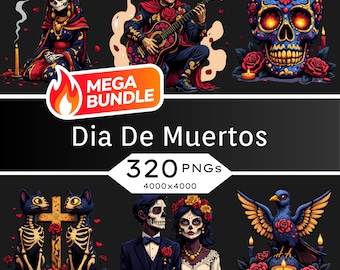 Dia de Muertos Clipart Bundle - 330 PNG Illustrationen (Digitaler Download)