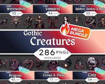 Gothic Creatures Clipart Bundle • Dark Fantasy PNG (Digital Download)