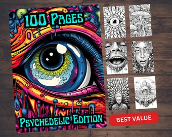 100 Psychedelische Malvorlagen | Graustufen Malseite | Psychedelische Färbung | Sofort Download | Druckbare PDF